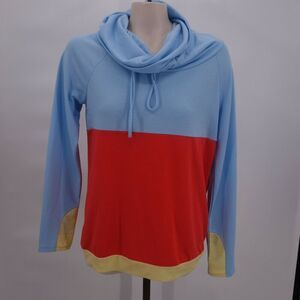 12PM by Mon Ami Blue Coral Color Block Cowl Neck Long Sleeve Shirt Women's Small